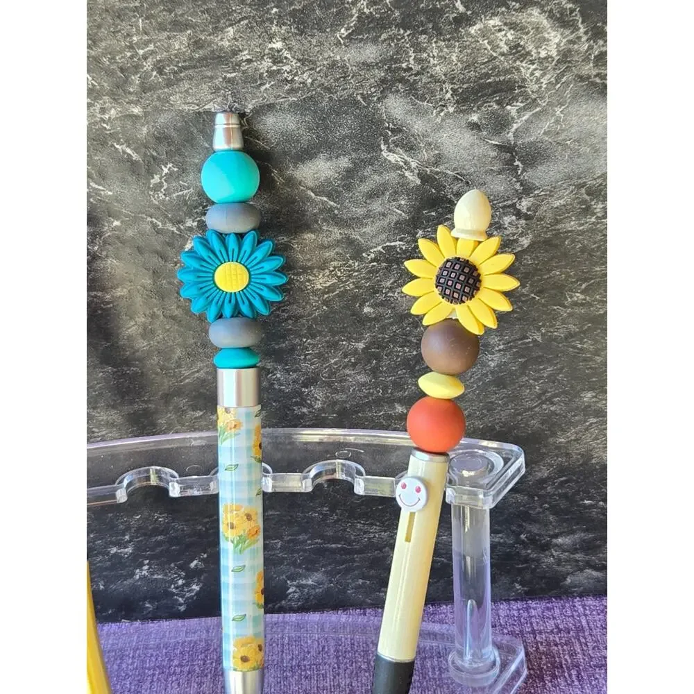 Pens, Ball Point, Set of 4 for Party Bags, Focal Beads, Assorted Flowers